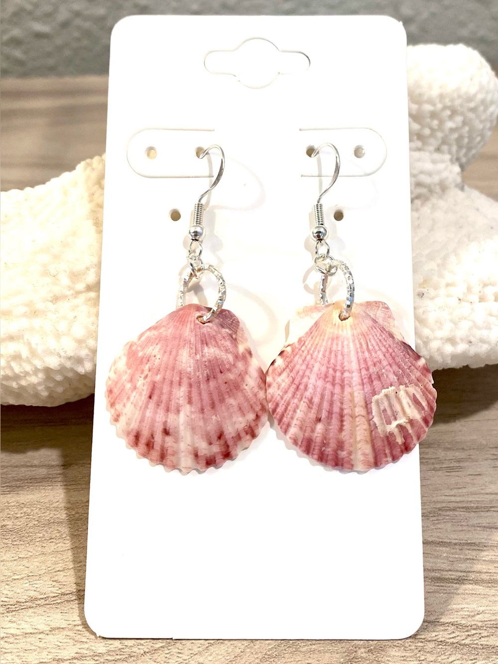 39. Sanibel island calico scallop Seashell Dangle Earrings